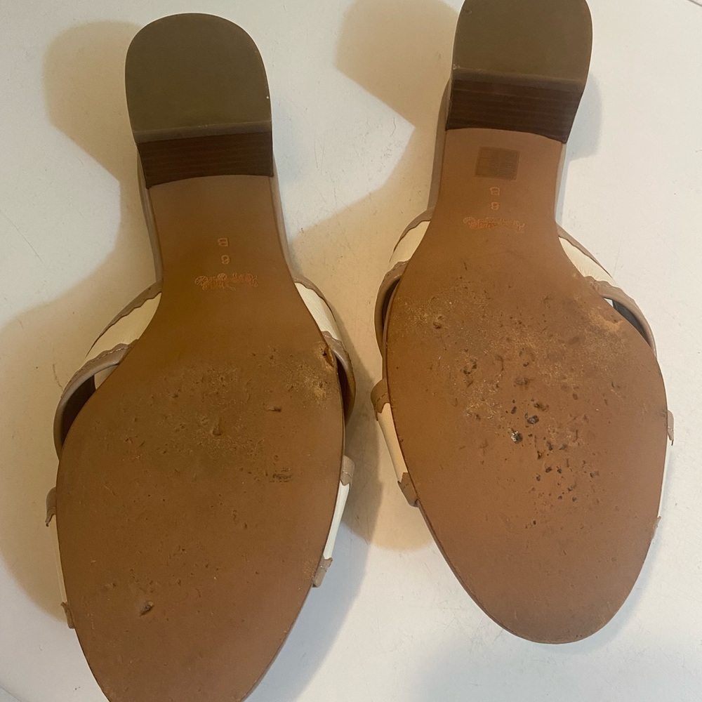Coach Two-Tone Cream and Taupe Leather Block Heel Mules - Picture 4 of 5